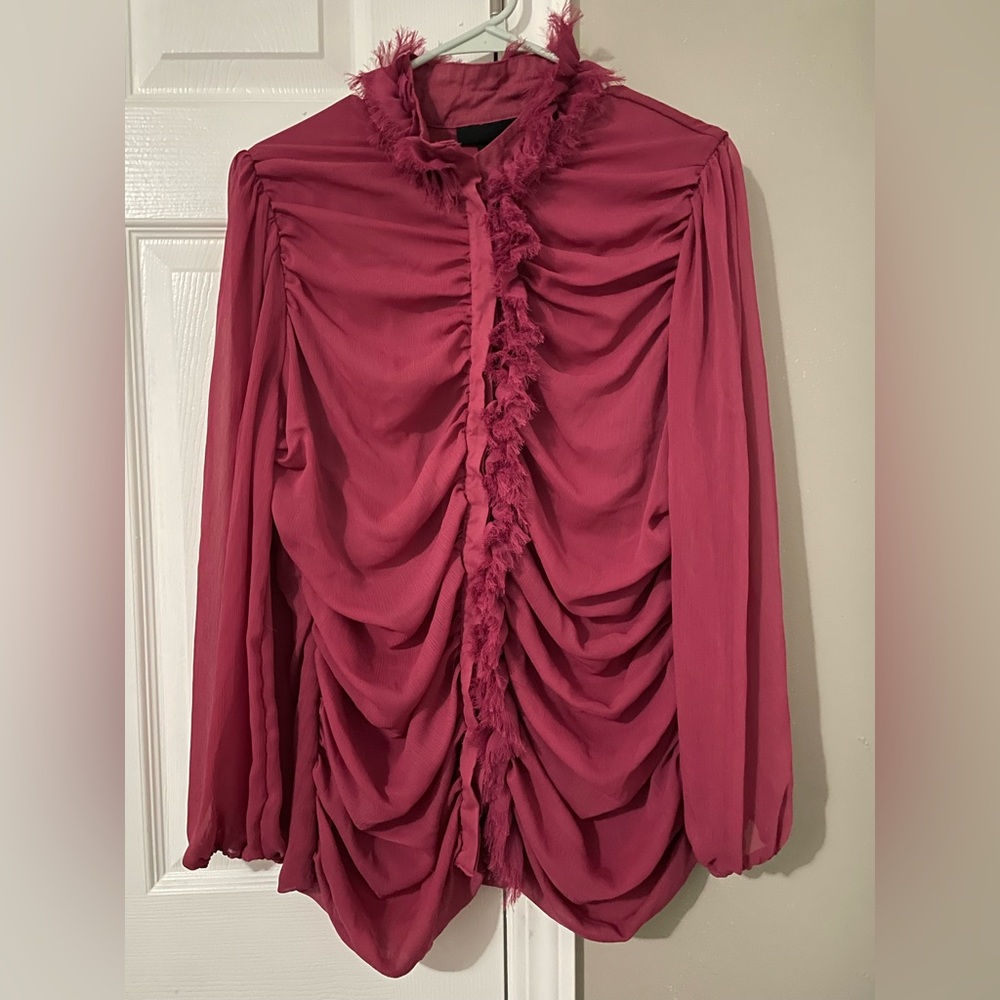 Ashley Stewart Ruffle Detail Chiffon Sleeve Blouse